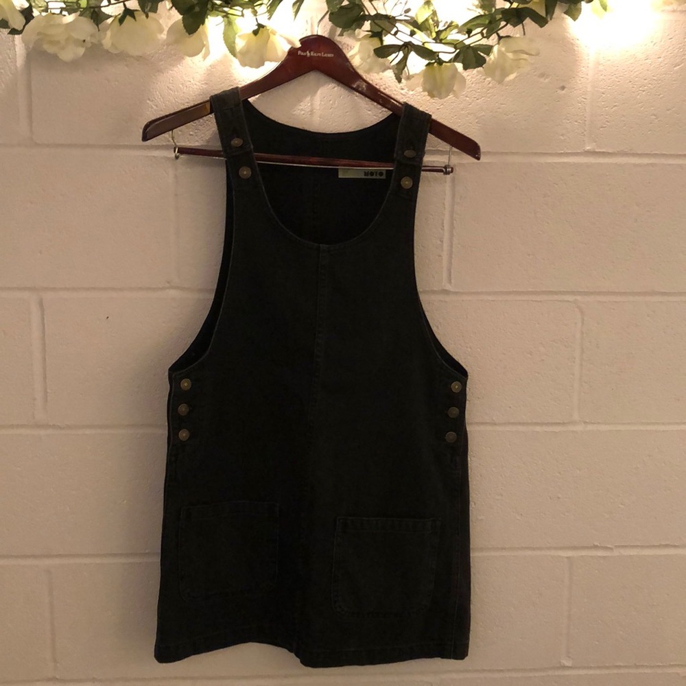 TopShop Moto black denim overall mini dress